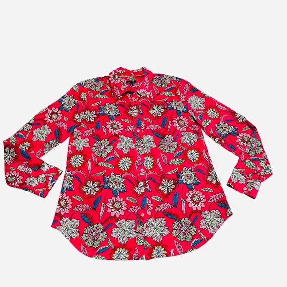 TALBOTS COTTON BUTTON FRONT PINK SHIRT - BEAUTIFUL BOTANICAL SIZE M - Picture 6 of 11